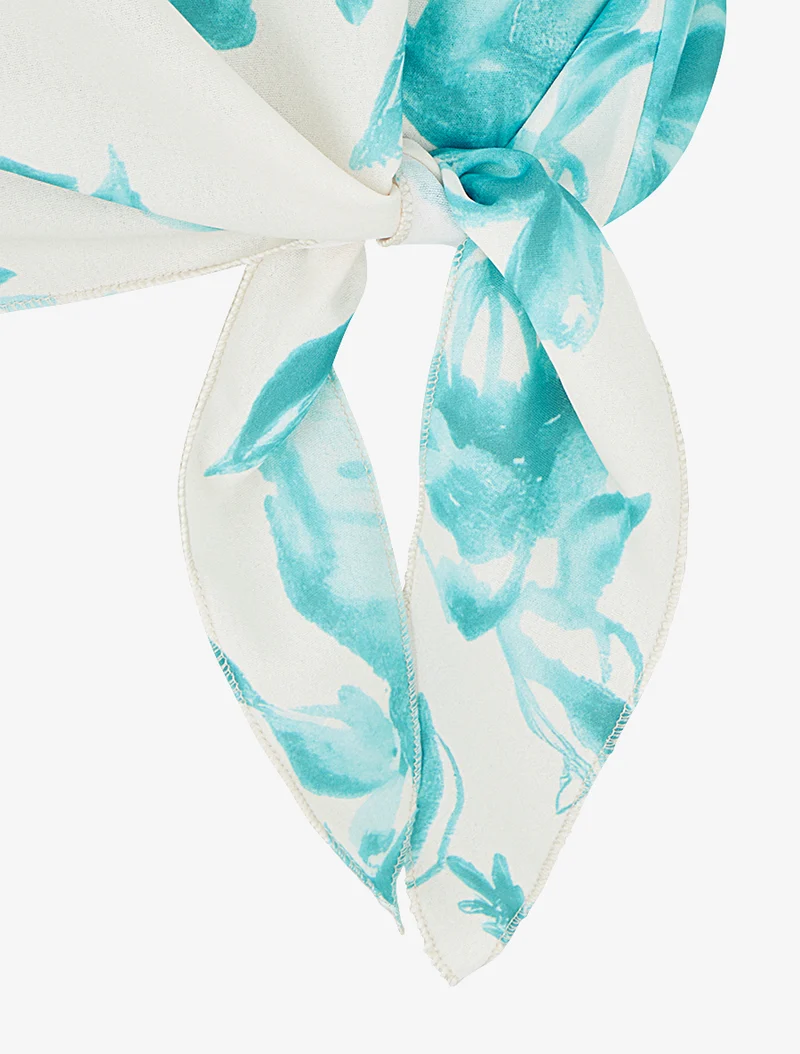 Top imprimé floral à nouer - Turquoise