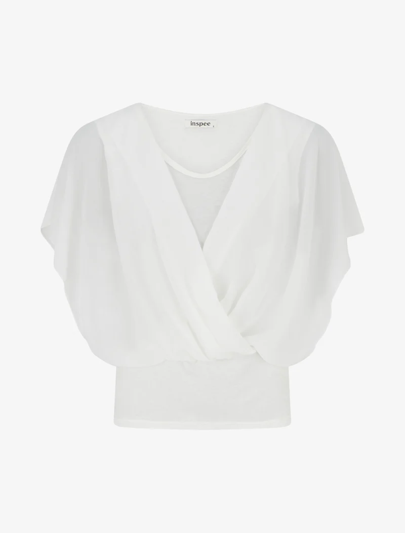 Top uni à manches volantées - Blanc