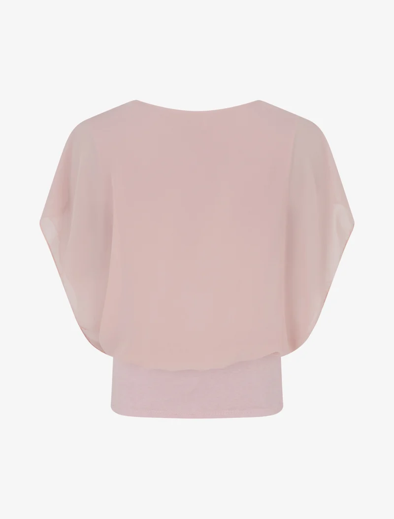 Top uni à manches volantées - Vieux rose