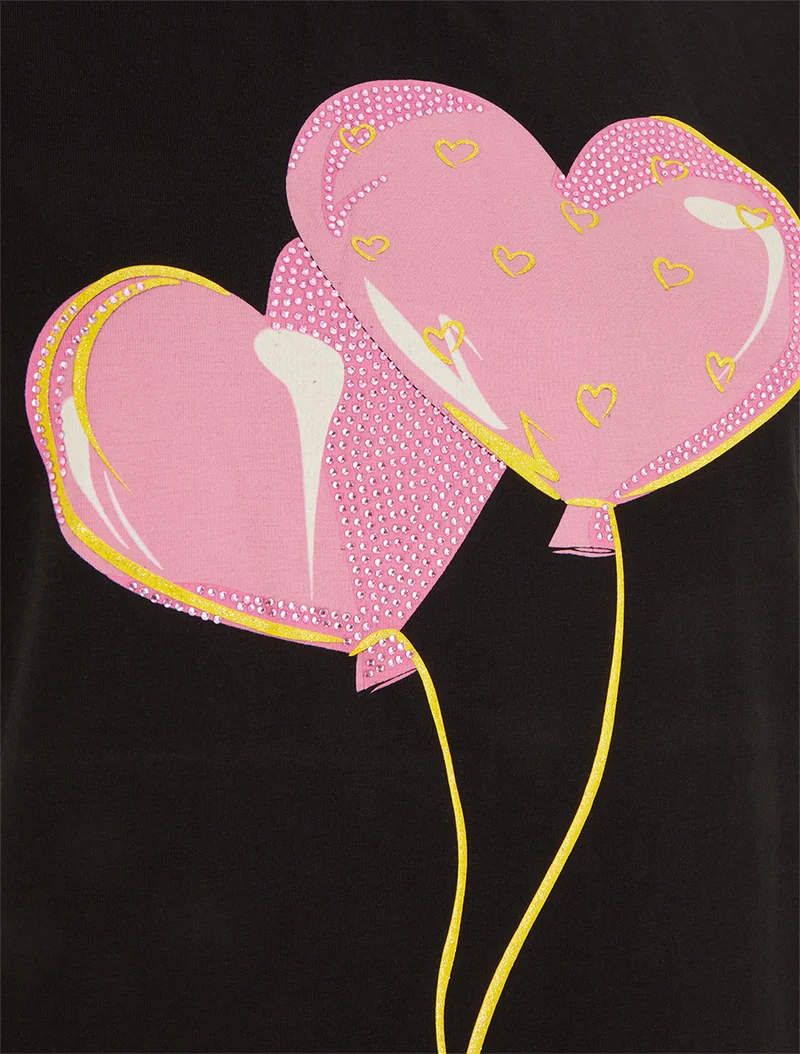 T-shirt à motif coeurs - Noir