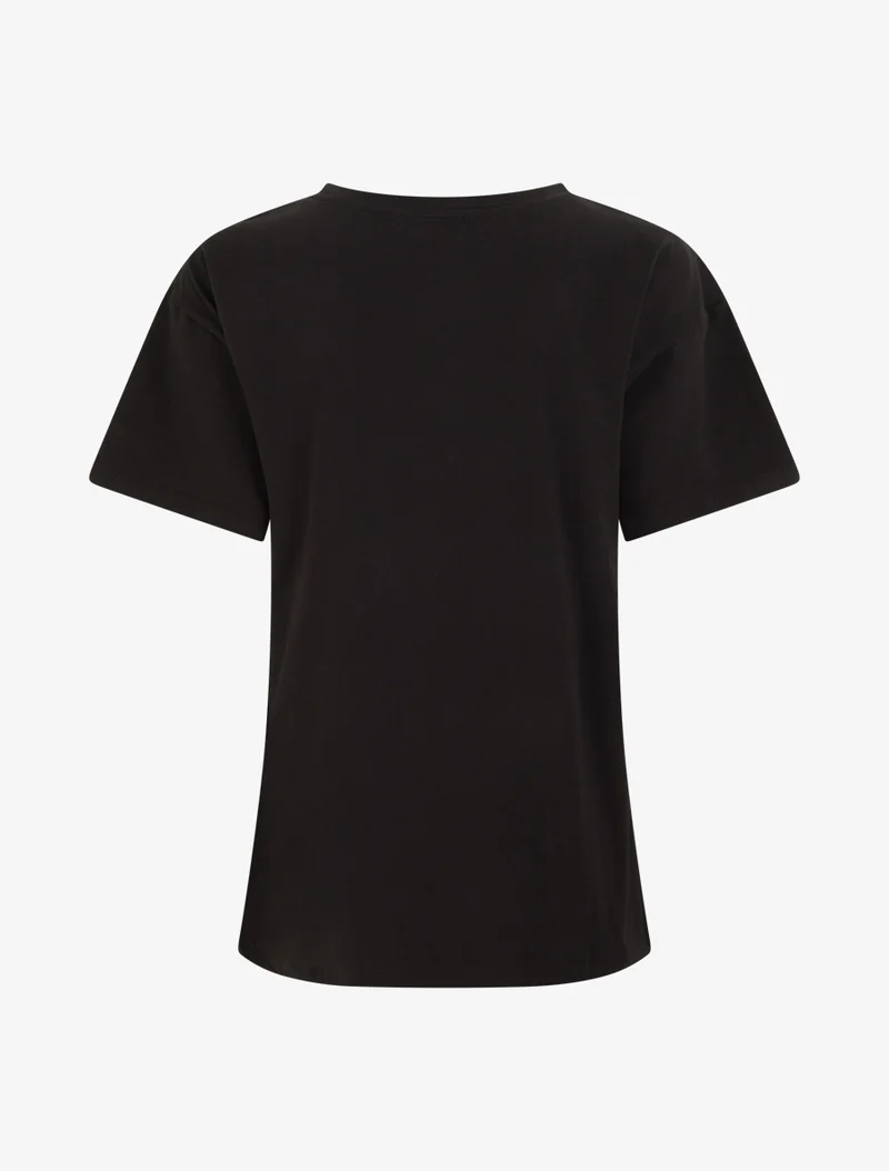 T-shirt à strass motif dame au chapeau - Noir
