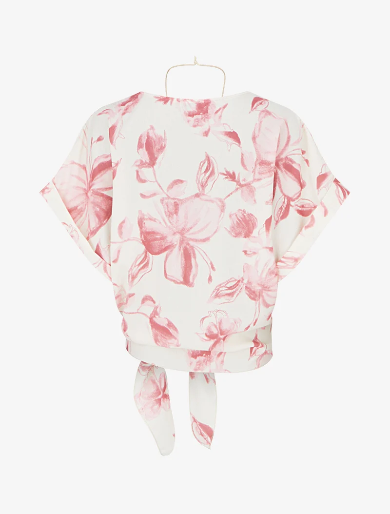 Top imprimé floral à nouer - Rose