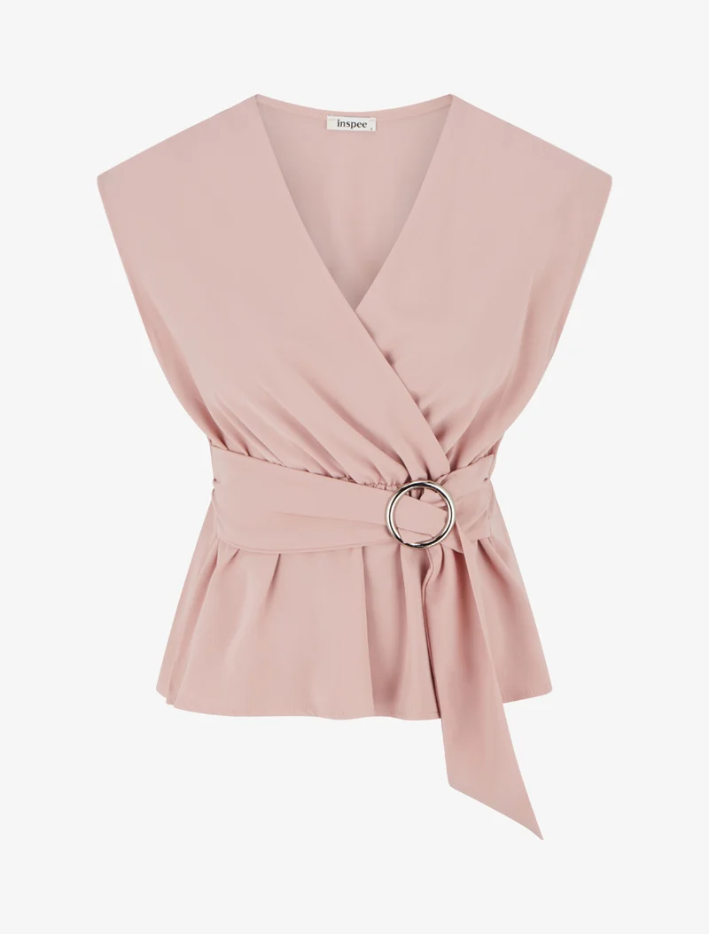 Top élastiqué uni à manches courtes - Rose