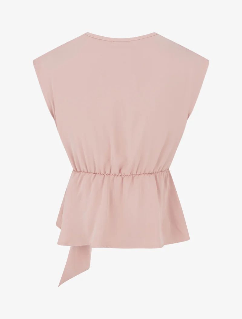 Top élastiqué uni à manches courtes - Rose