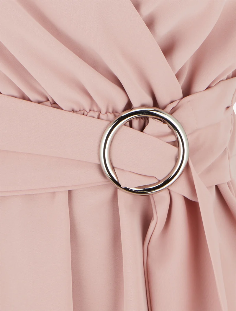 Top élastiqué uni à manches courtes - Rose