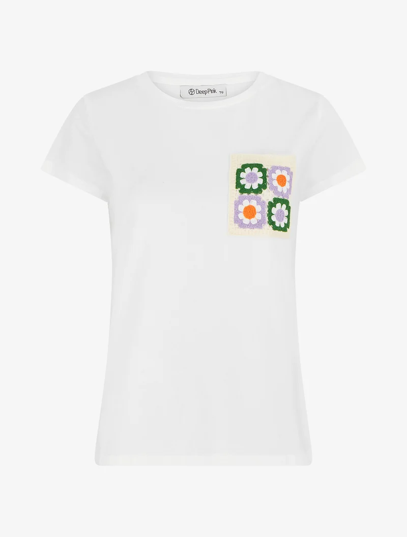T-shirt à poche plaquée à motif floral - Blanc