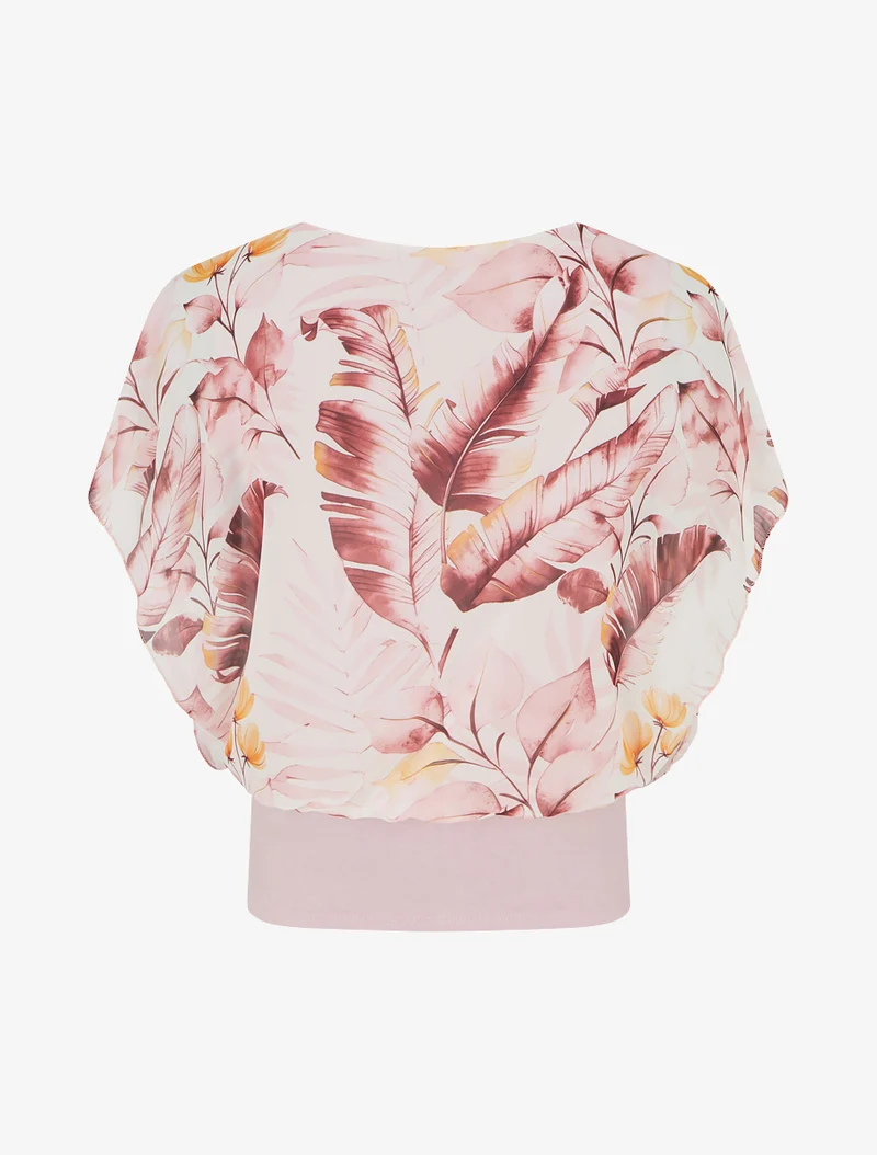Top imprimé feuilles à manches volantées - Rose