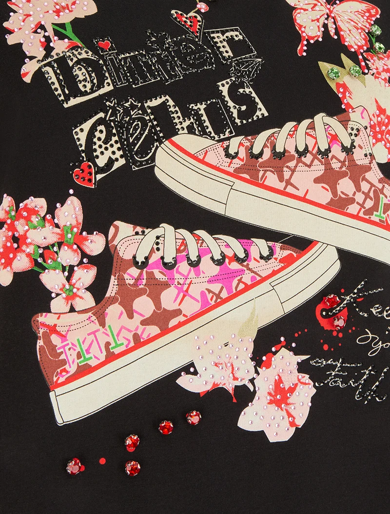 T-shirt motif baskets et papillons - Noir