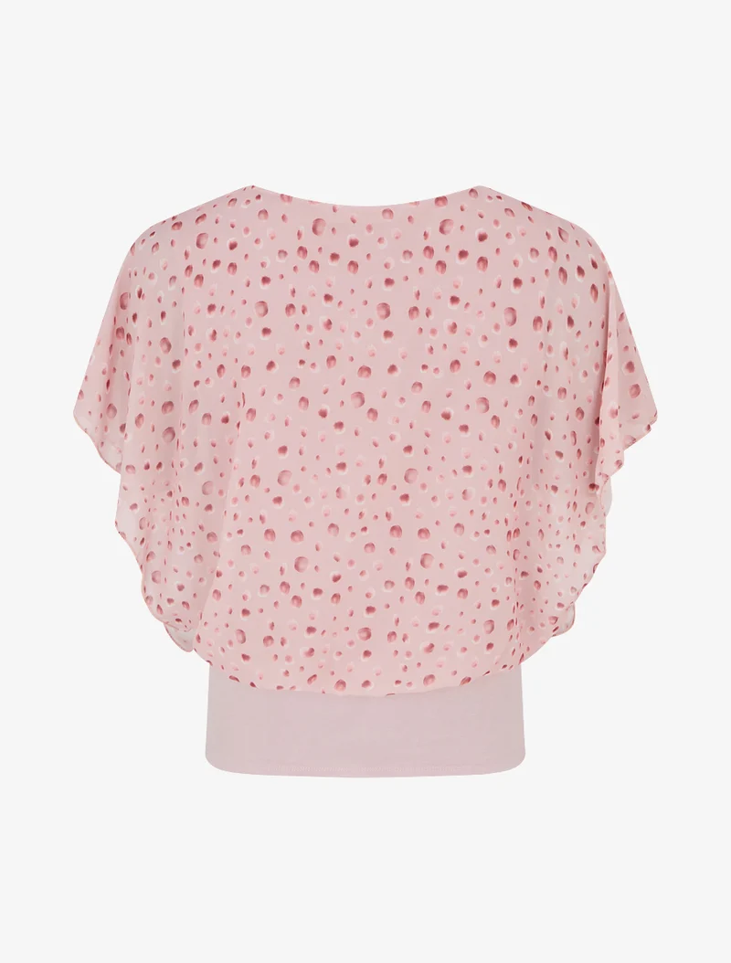 Top imprimé petits ronds à manches volantées - Rose