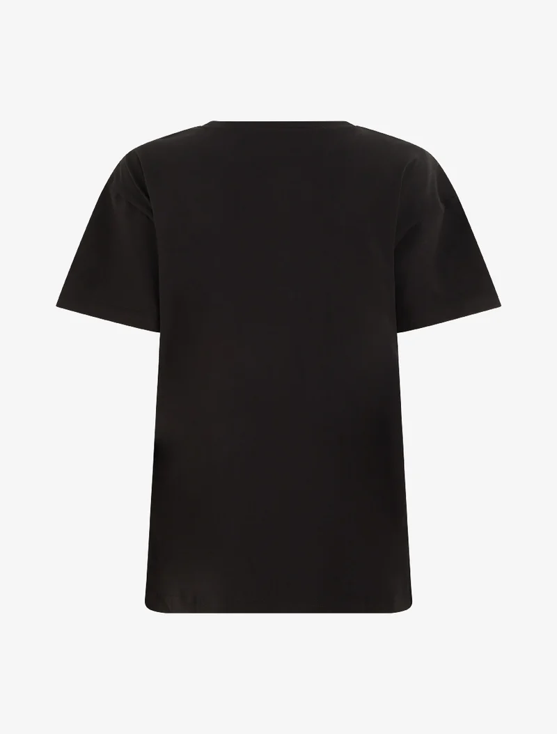 T-shirt à motif floral et strass - Noir