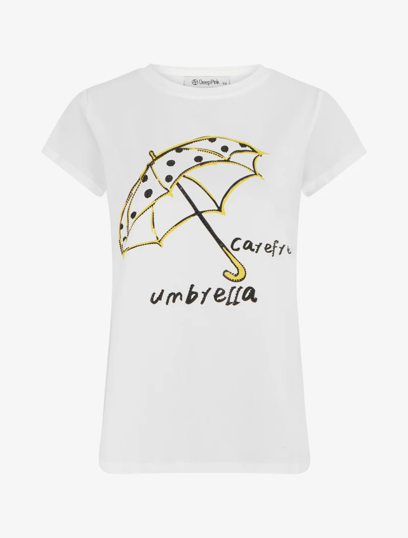 T-shirt à strass motif parapluie - Blanc