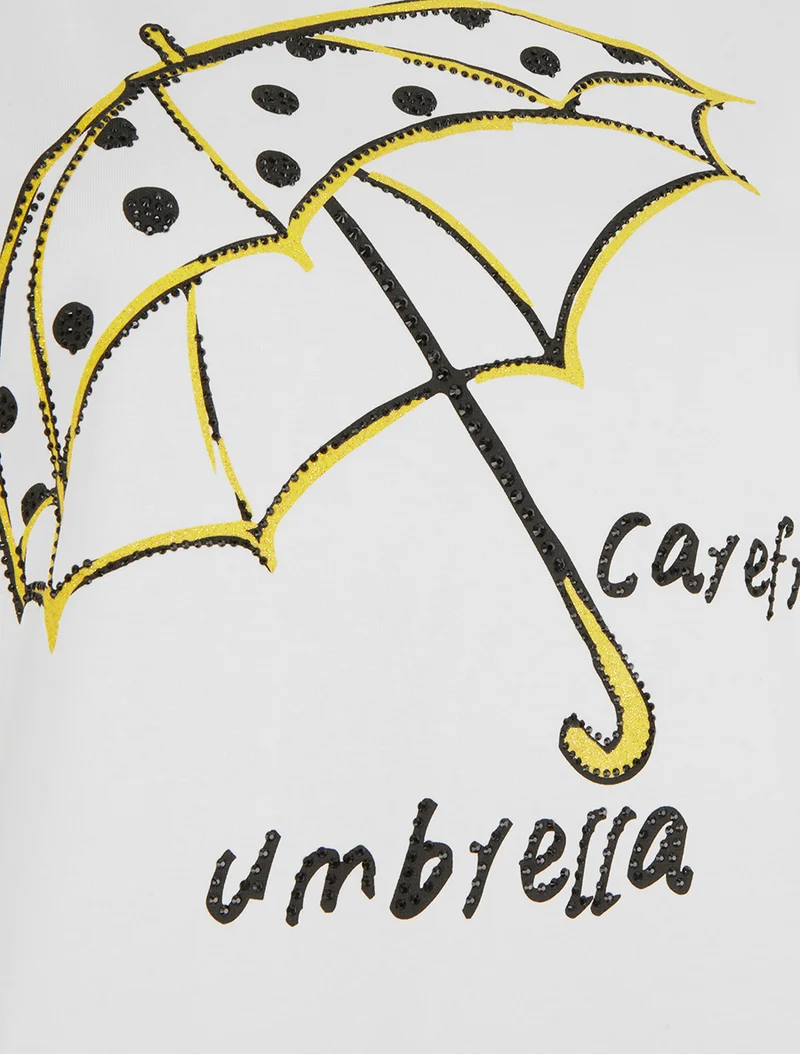 T-shirt à strass motif parapluie - Blanc