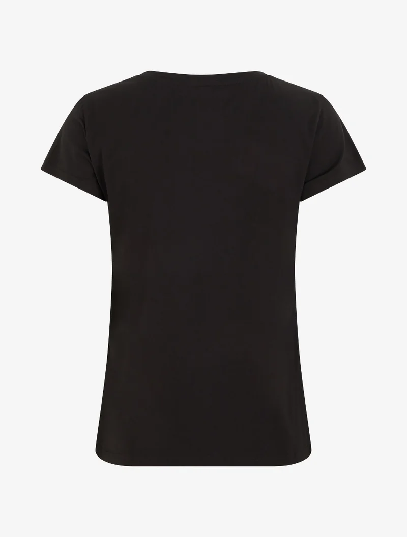 T-shirt à motif chat et parapluie strassé - Noir
