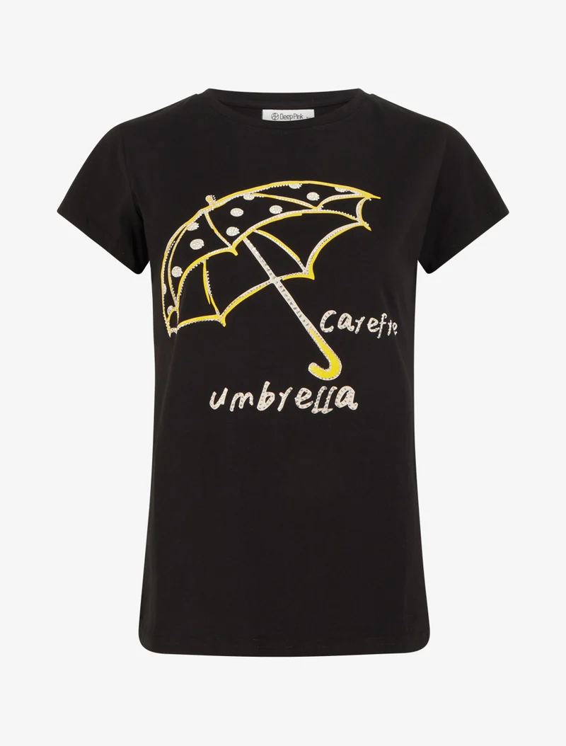 T-shirt à strass motif parapluie - Noir