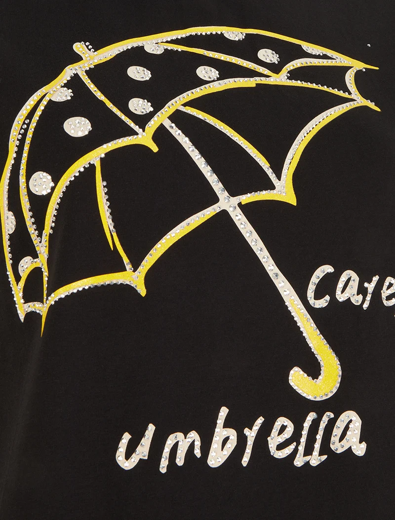 T-shirt à strass motif parapluie - Noir