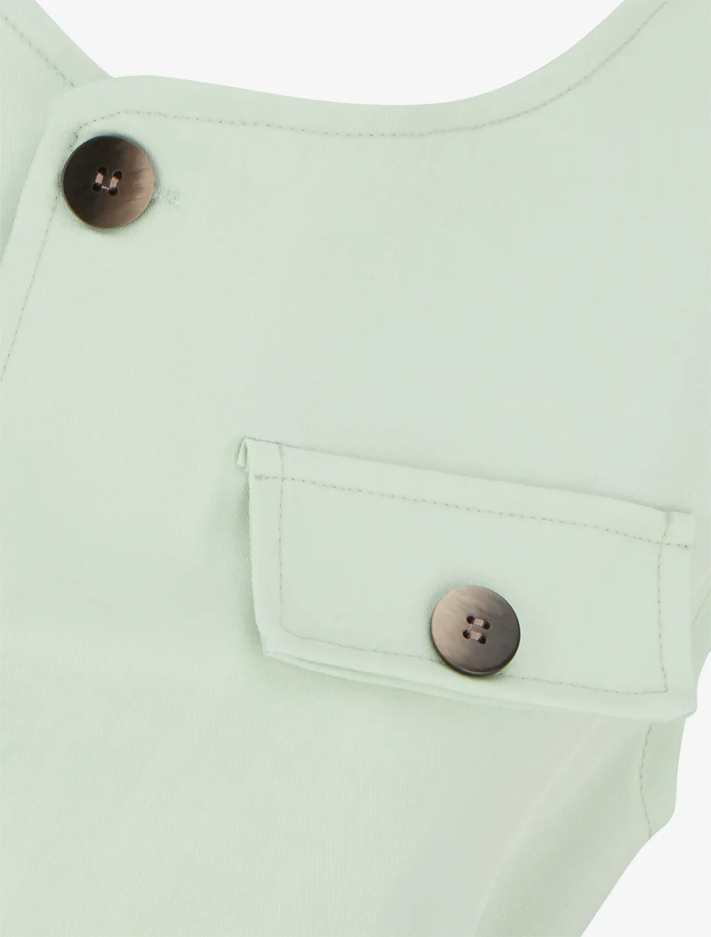 Top boutonné sans manches à poche décorative - Vert pomme