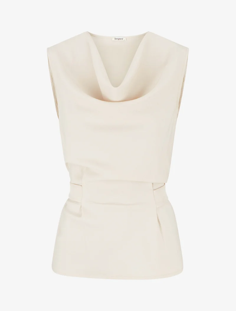 Top uni sans manches à col bénitier - Beige