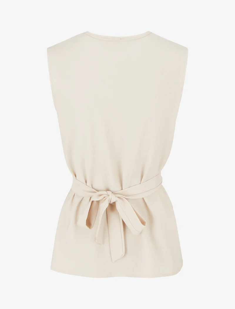 Top uni sans manches à col bénitier - Beige