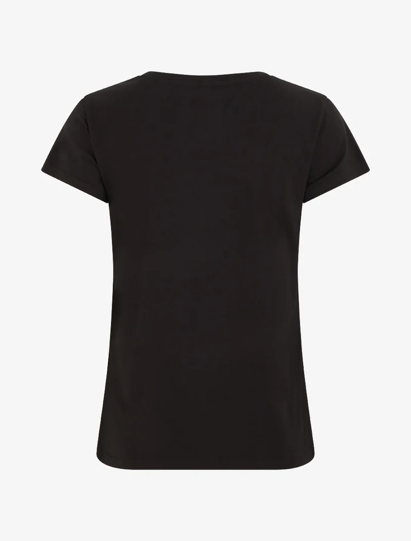 T-shirt floqué à strass et perles - Noir
