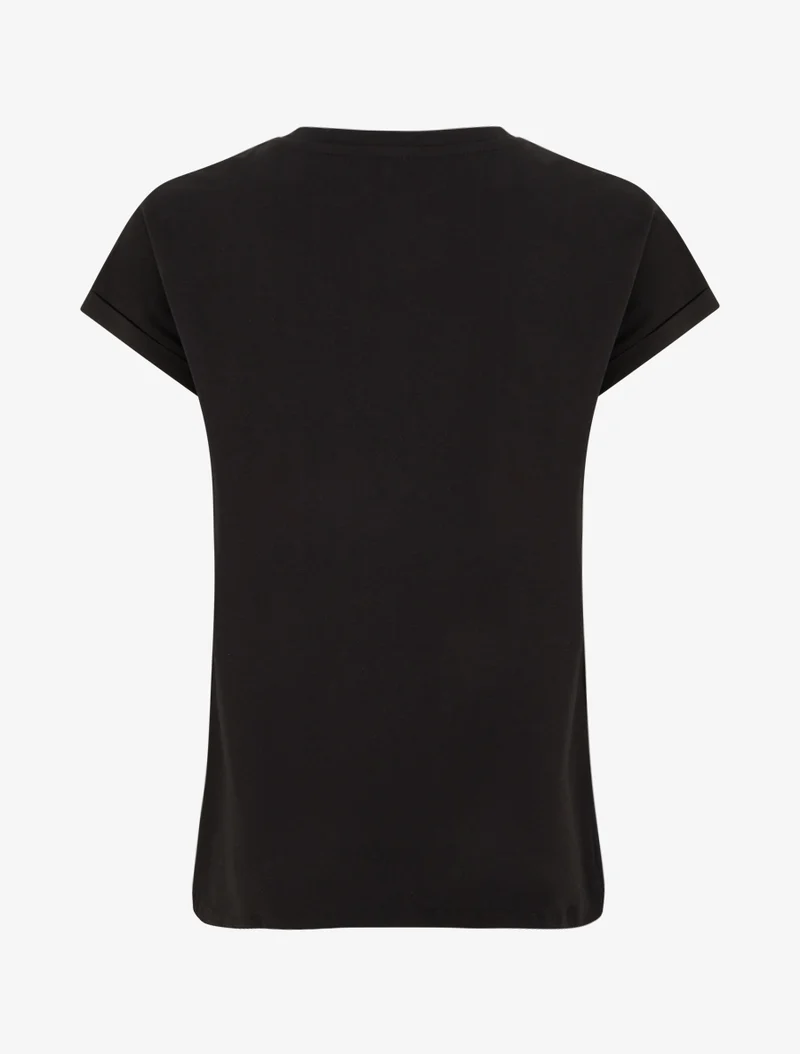 T-shirt à strass et flocage fleur - Noir
