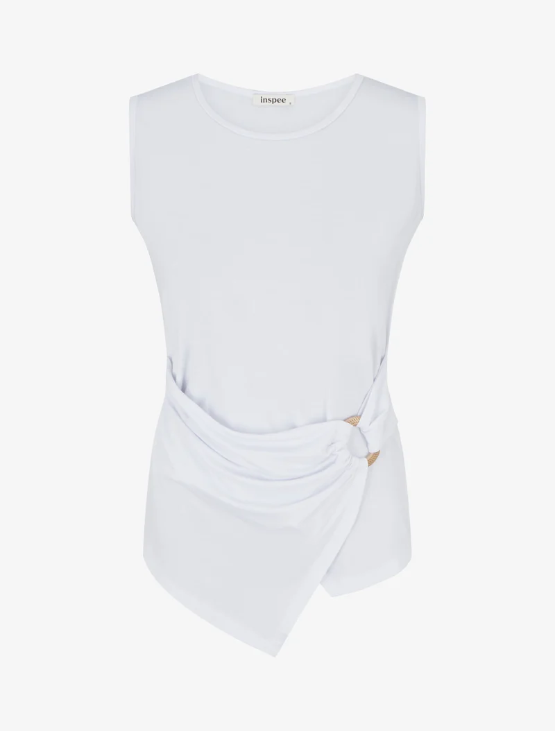 Top uni sans manches à anneau - Blanc