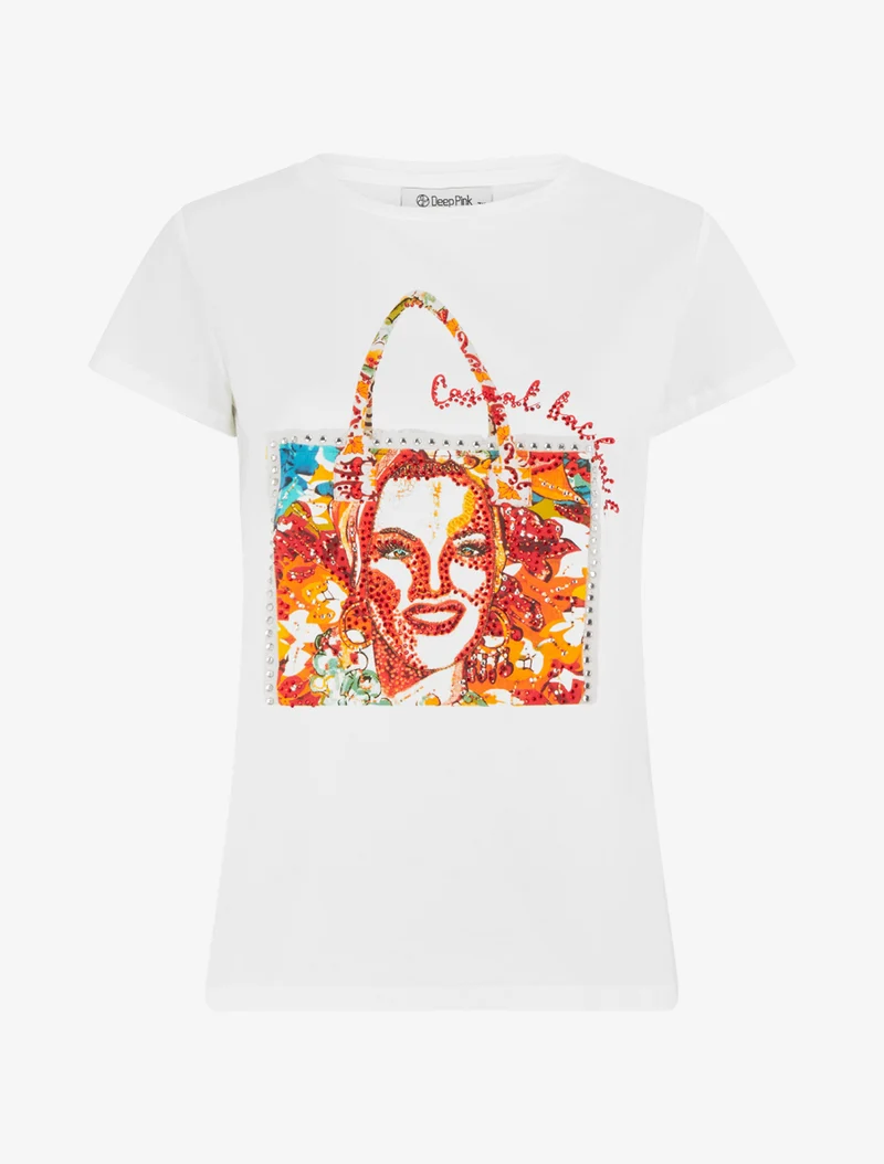 T-shirt à strass et motif sac - Blanc