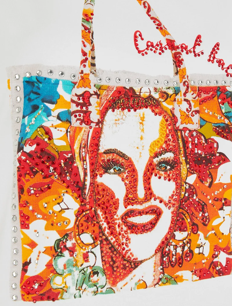 T-shirt à strass et motif sac - Blanc