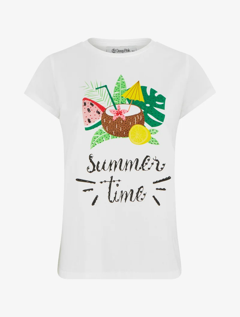T-shirt Summer Time à strass - Blanc