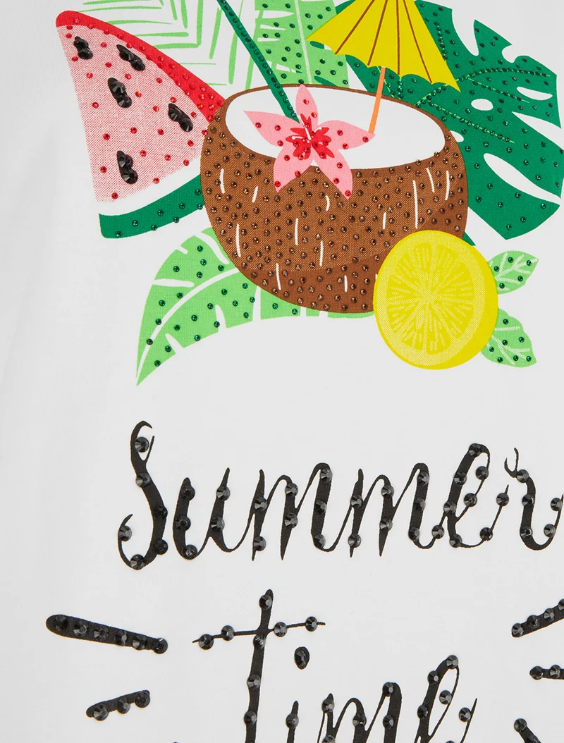 T-shirt Summer Time à strass - Blanc