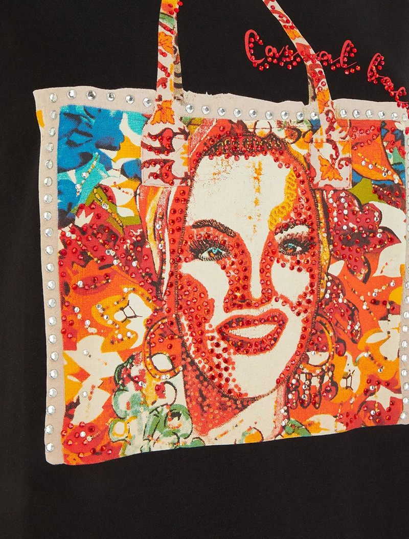 T-shirt à strass et motif sac - Noir