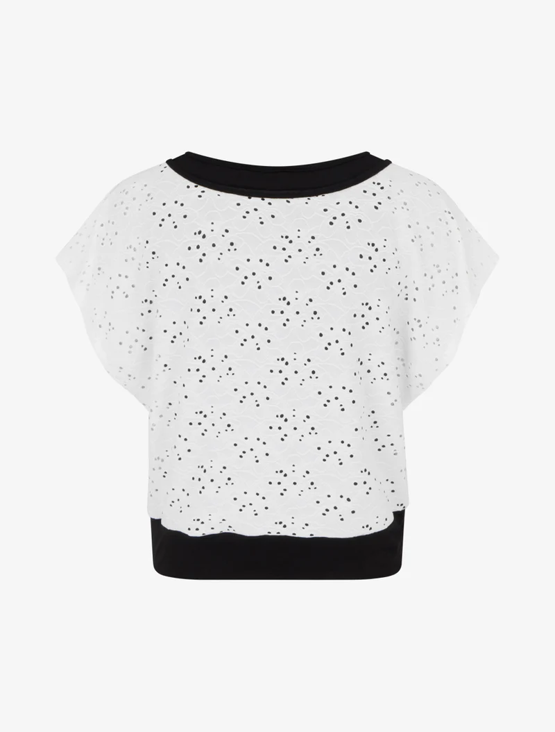 Top uni ajouré à manches courtes - Blanc