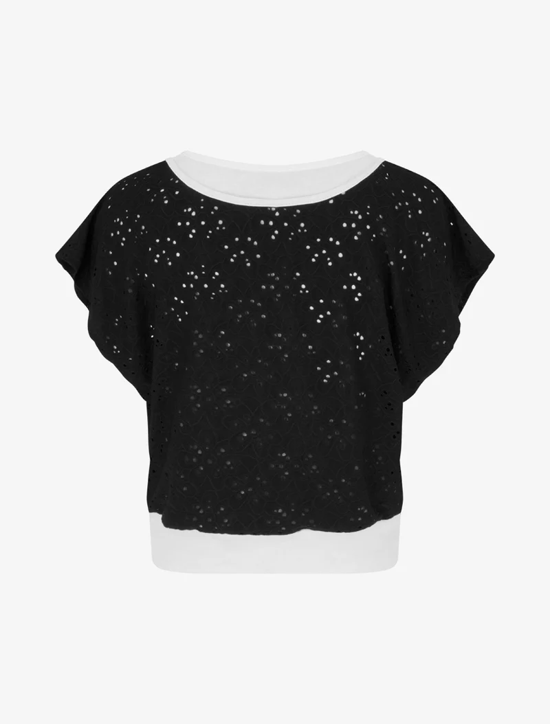 Top uni ajouré à manches courtes - Noir