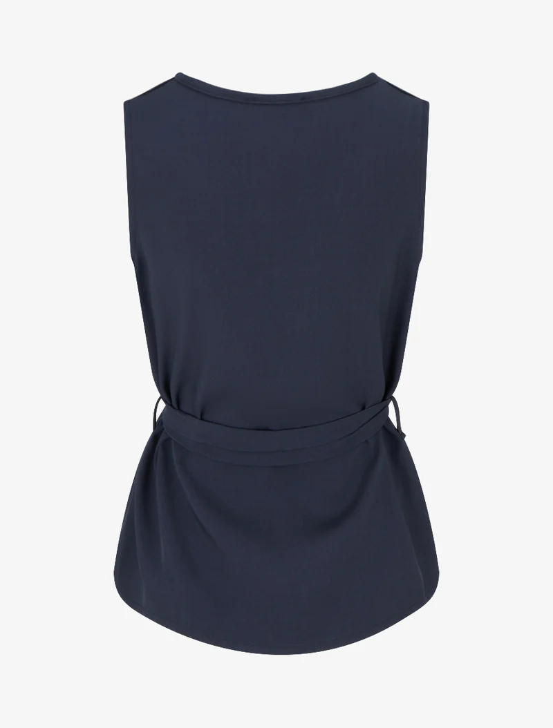 Top boutonné sans manches à poche décorative - Marine