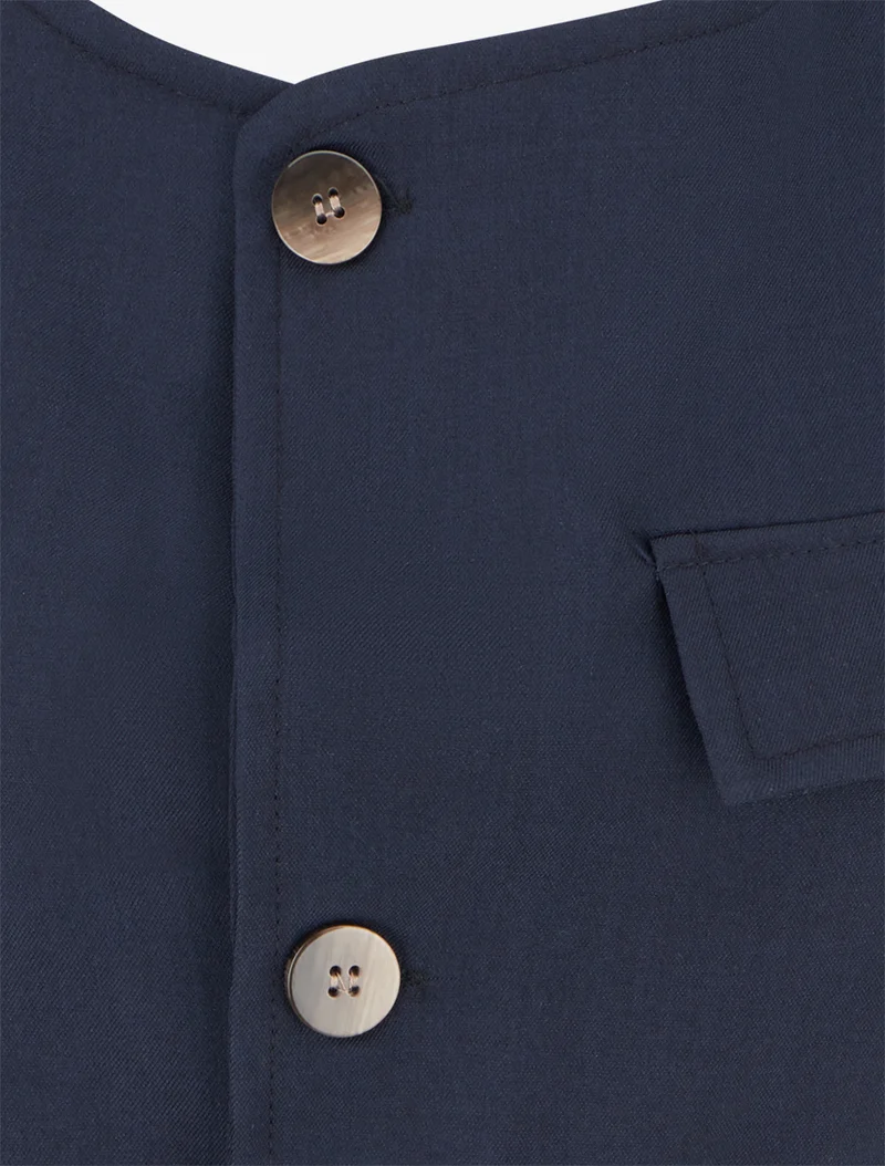 Top boutonné sans manches à poche décorative - Marine