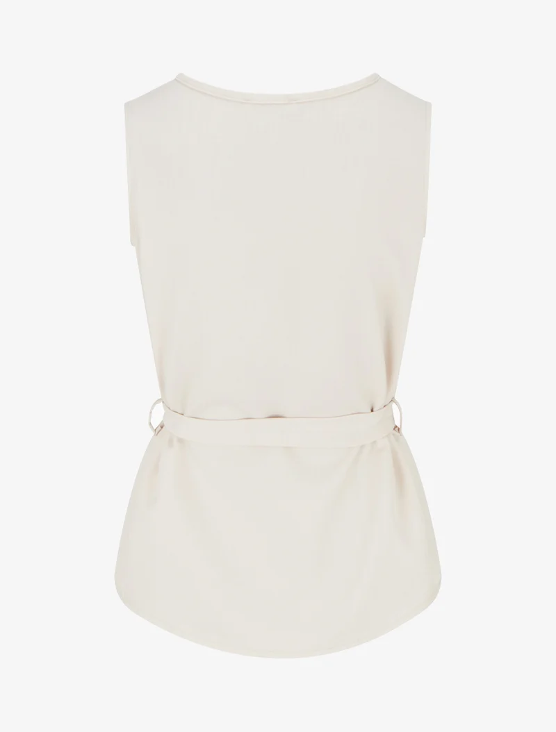 Top boutonné sans manches à poche décorative - Beige