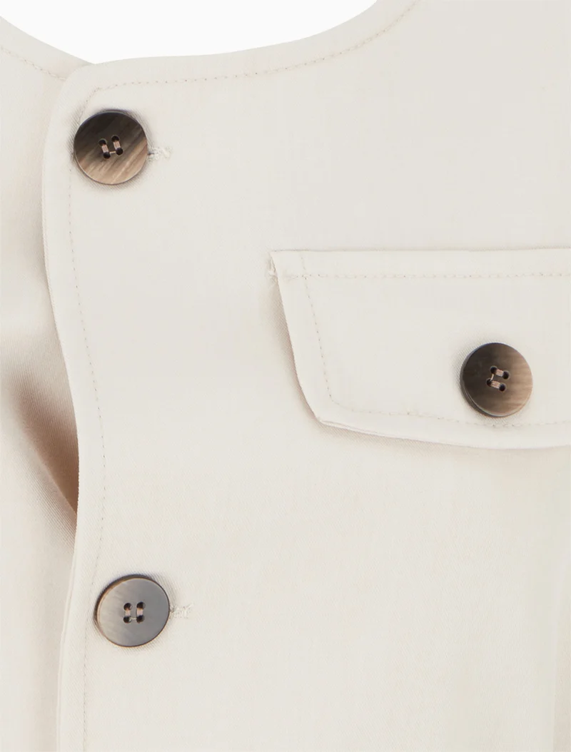 Top boutonné sans manches à poche décorative - Beige