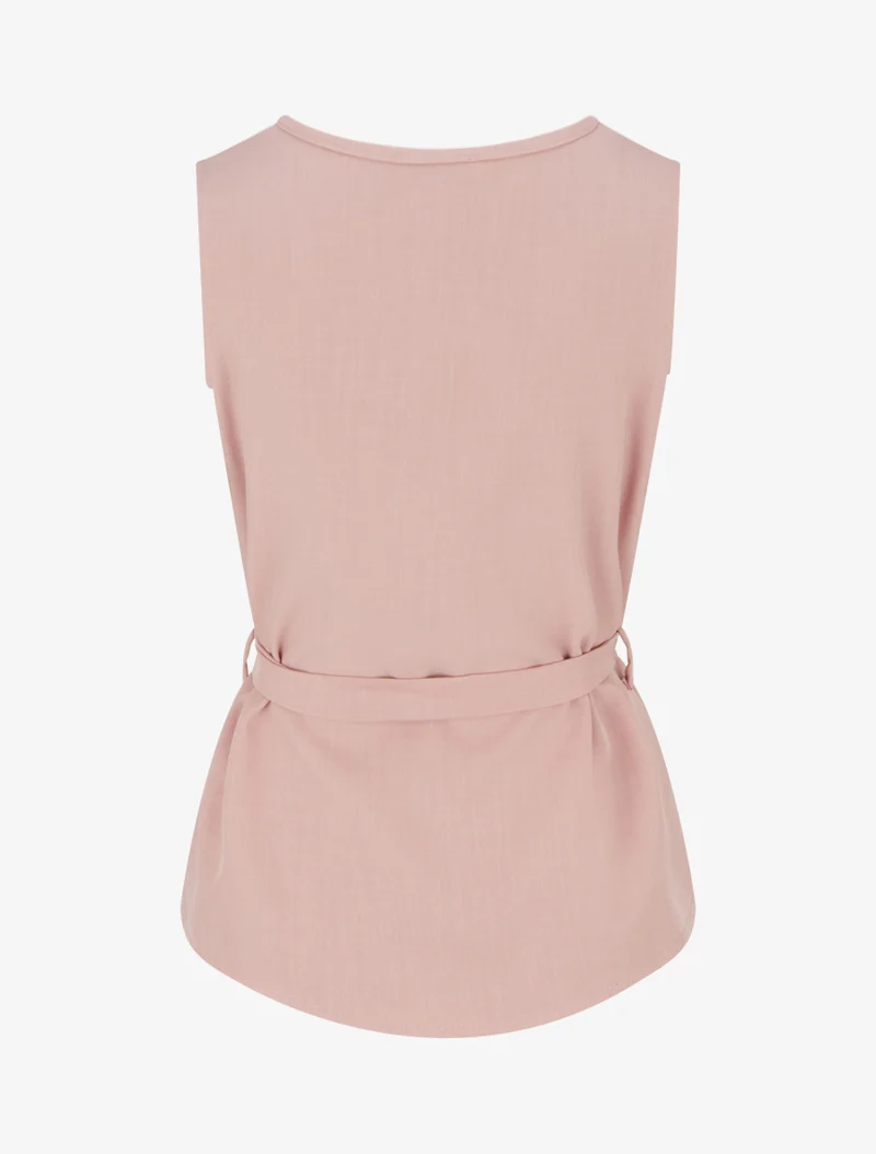Top boutonné sans manches à poche décorative - Vieux rose
