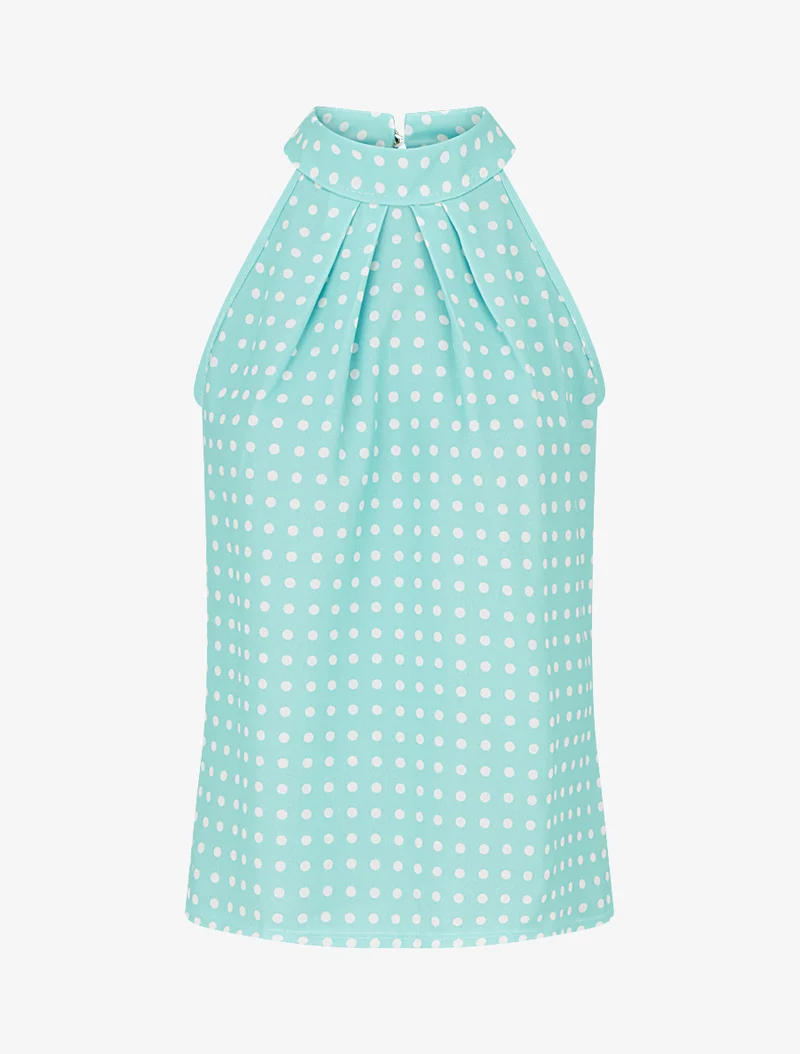 Top sans manches imprimé à pois - Vert d'eau