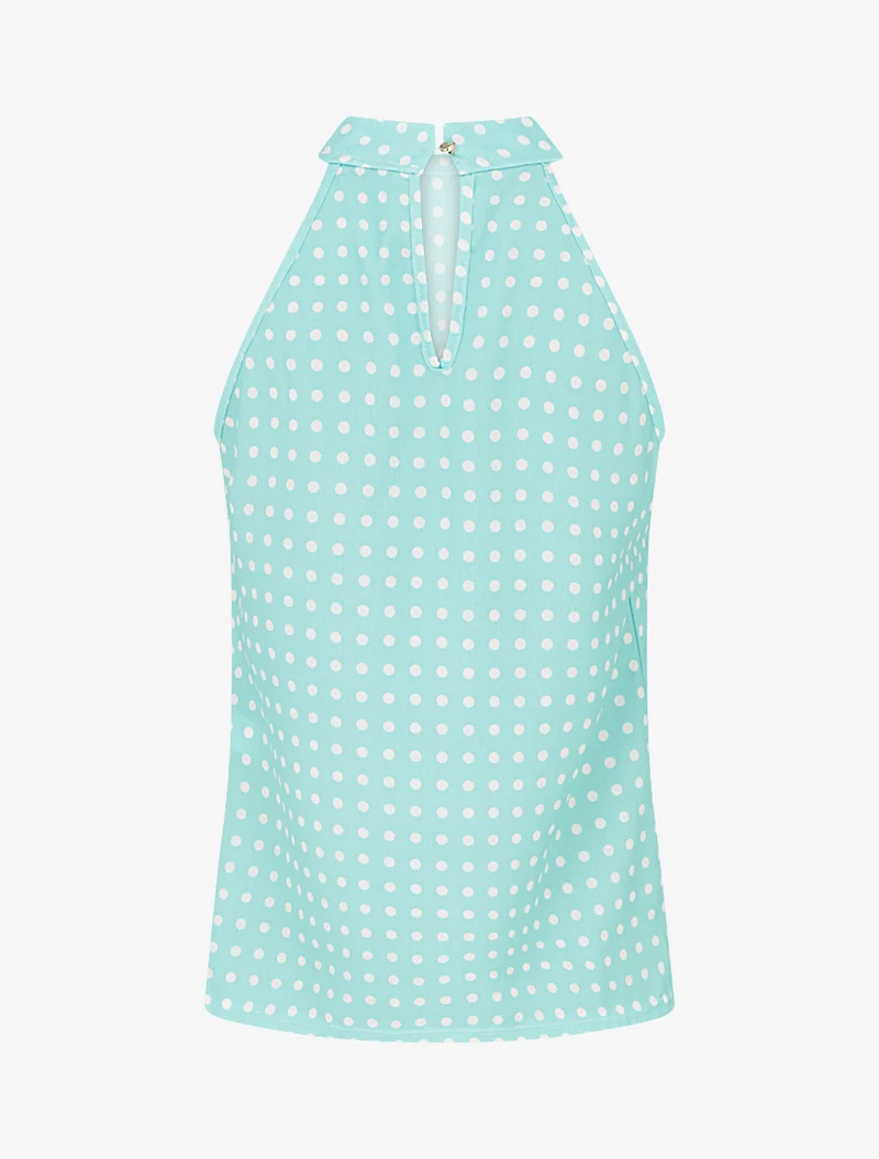 Top sans manches imprimé à pois - Vert d'eau