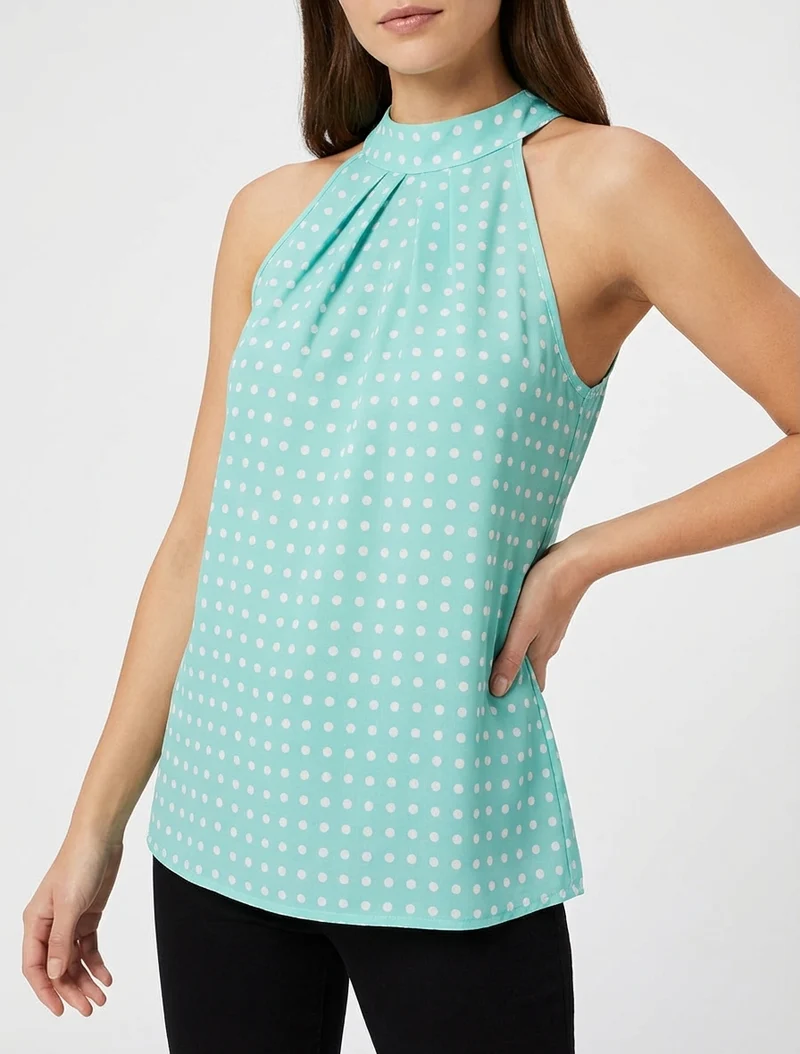 Top sans manches imprimé à pois - Vert d'eau