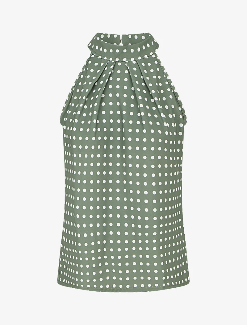 Top sans manches imprimé à pois - Kaki