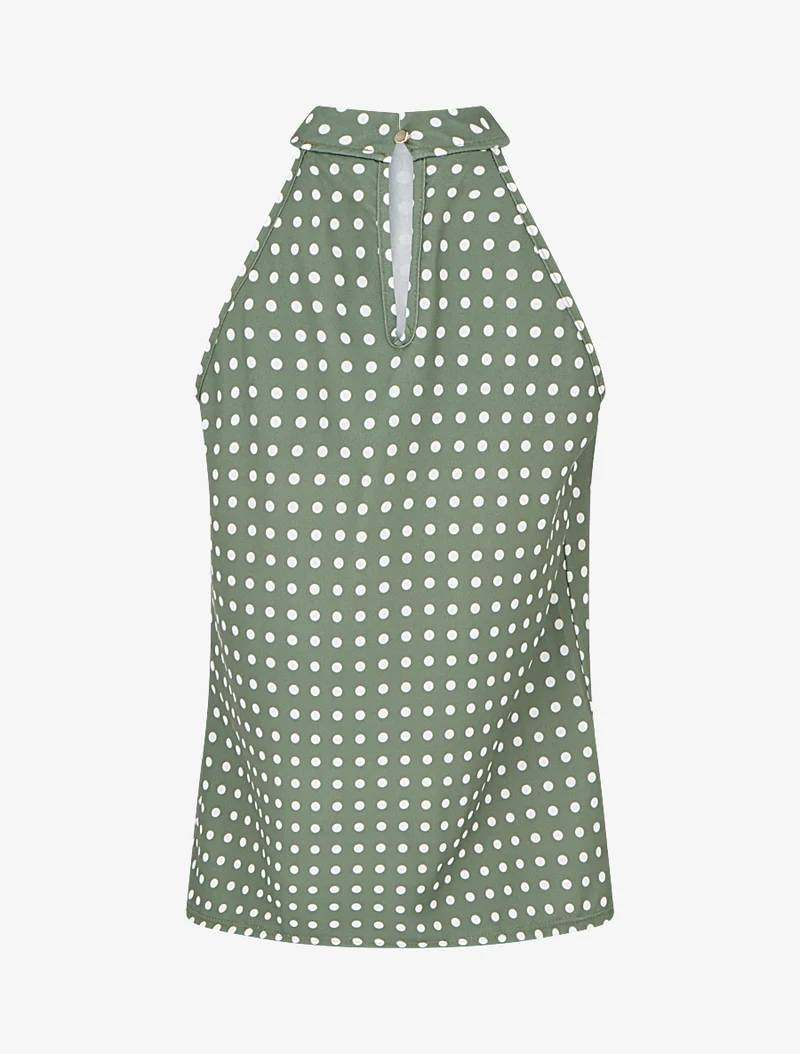 Top sans manches imprimé à pois - Kaki