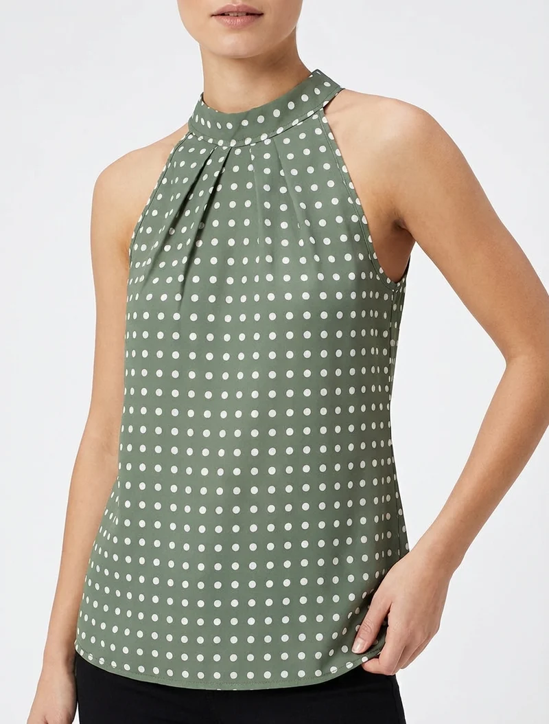 Top sans manches imprimé à pois - Kaki