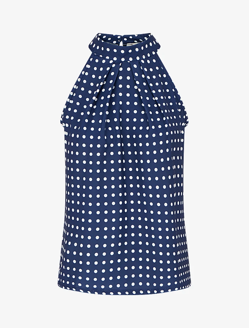 Top sans manches imprimé à pois - Marine