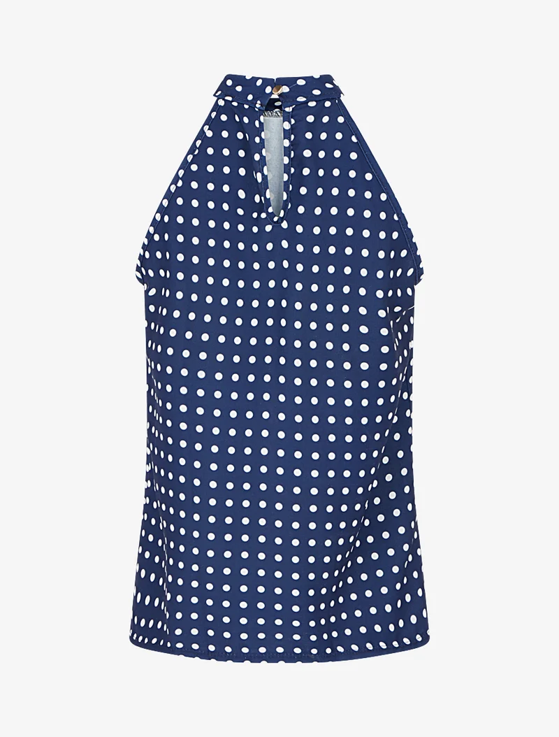 Top sans manches imprimé à pois - Marine