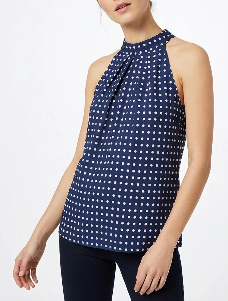 Top sans manches imprimé à pois - Marine