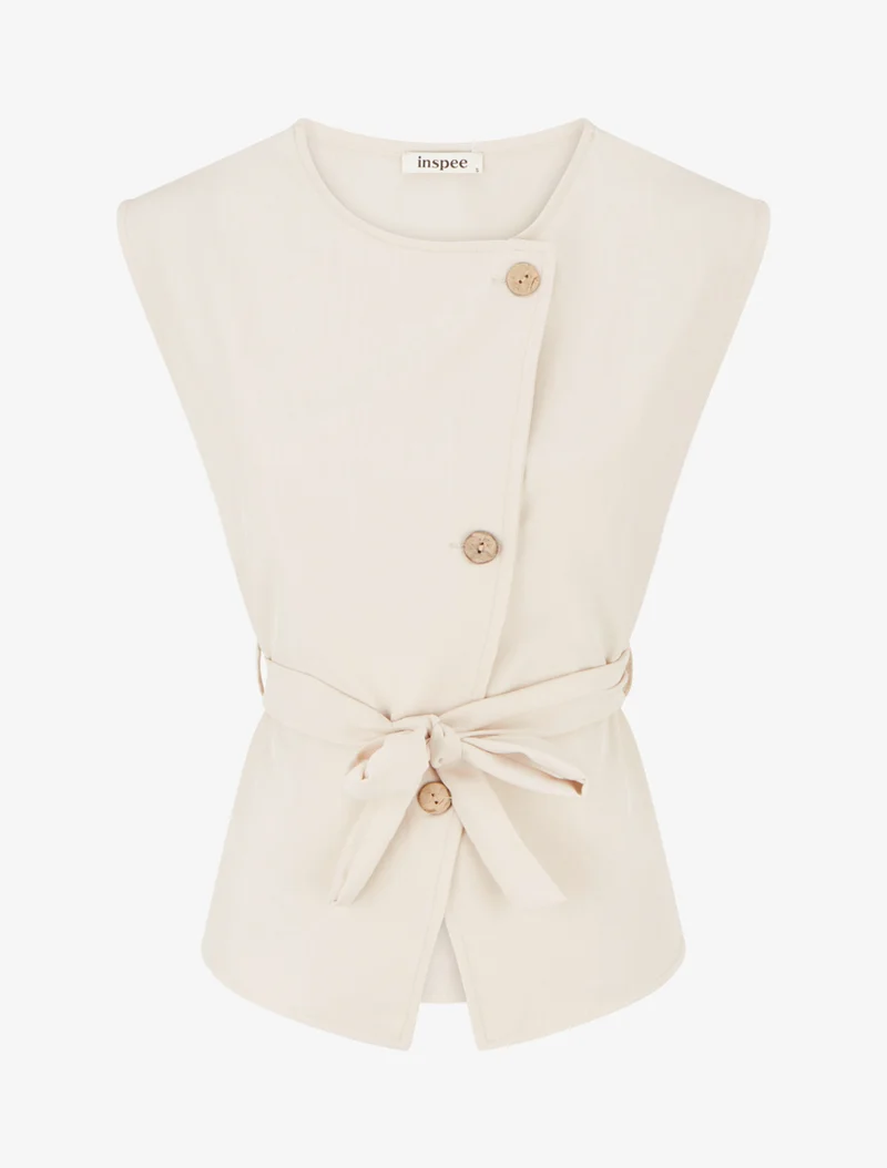 Top boutonné sans manches - Beige