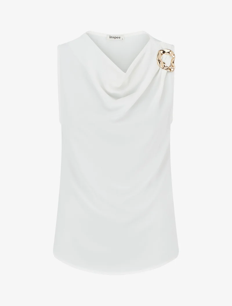 Top uni à empiècement bijou - Blanc