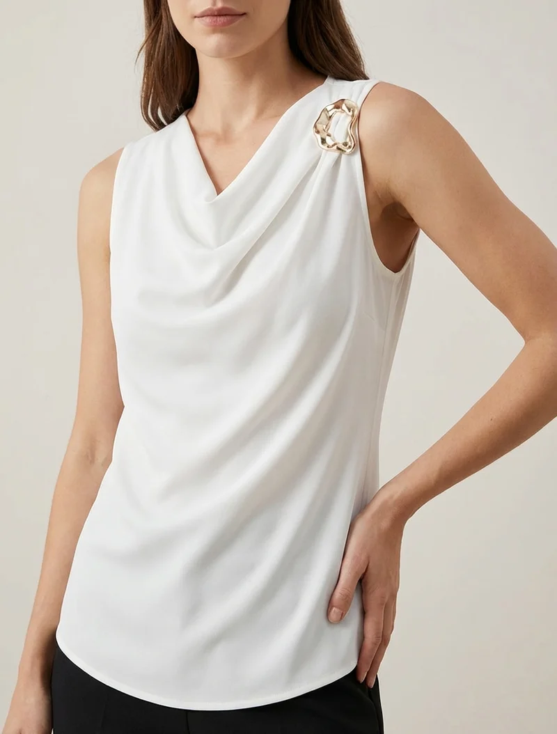 Top uni à empiècement bijou - Blanc
