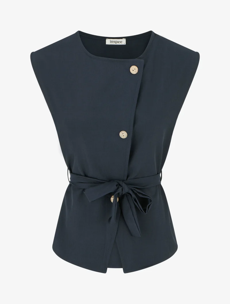 Top boutonné sans manches - Marine